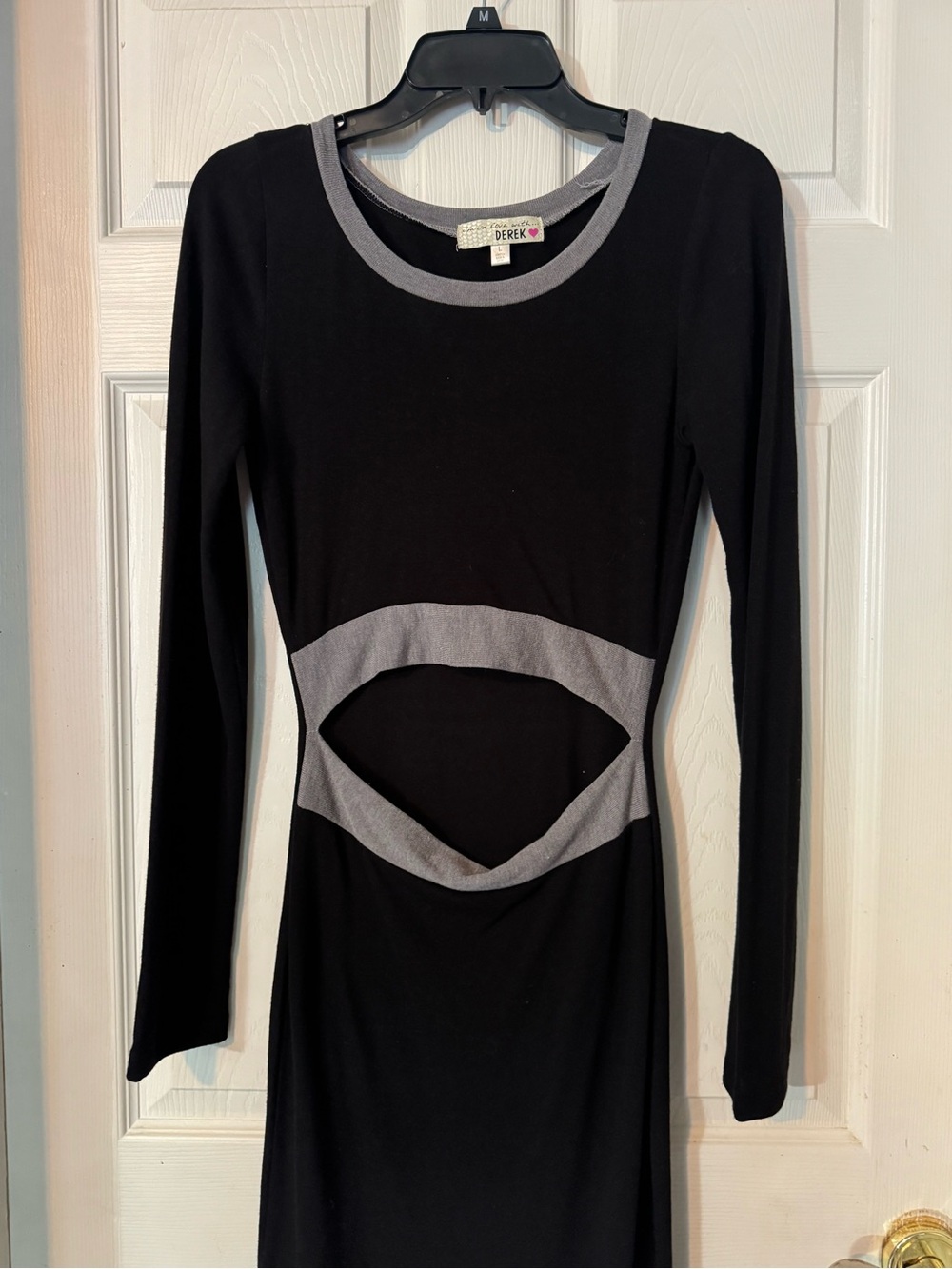 Black Long Sleeve Cutout Dress with Gray Accents